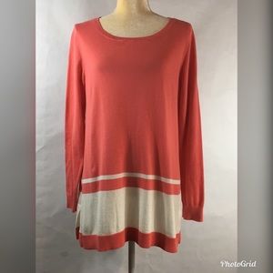 Ann Taylor LOFT Color Block Sweater Orange Cream L